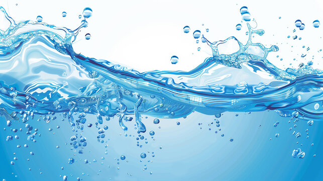 A blue ocean with many small bubbles. The bubbles are scattered throughout the water, creating a sense of movement and energy. The image conveys a feeling of calmness and serenity