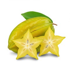 Fototapeta premium Star fruit with slices isolated on transparent background for culinary and educational use.