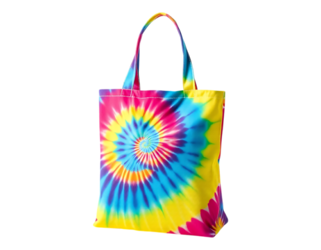 Tie-dye tote bag with vibrant spiral pattern