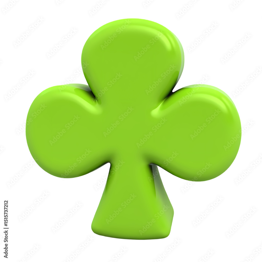 Poster a glossy green club symbol isolated with rounded edges and subtle shadows casting isolated on transp