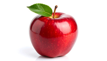 Red apple with green leaf detailed natural texture