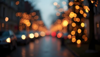 Evening City Street Lights Bokeh A Blurred Urban Nightscape