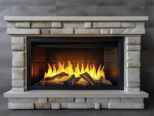 Obraz premium Artificial fireplace with lifelike flames, creating a warm, inviting atmosphere Ideal for a relaxing winter night at home - texture pattern abstract design seamless