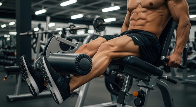 Man exercising on leg extension machine