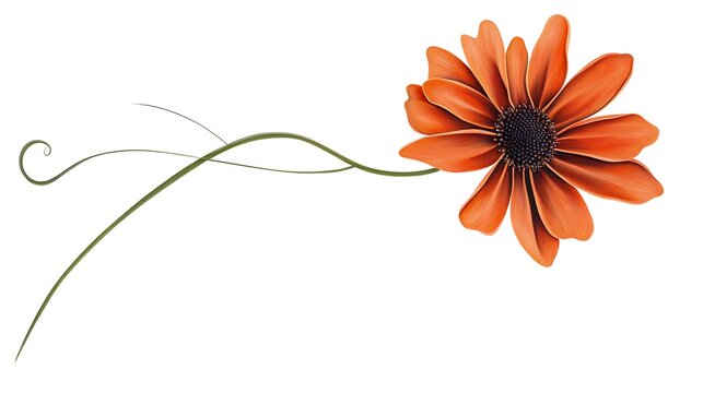 Artistic Illustration Orange Daisy Flower with Curving Green Stem on White Background for Design Use - Powered by Adobe