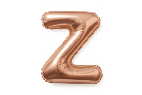 Rose gold foil balloon letter z floating on transparent background, perfect for party decorations and graphic design projects