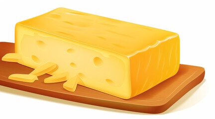 a block of velveeta cheese with some slices, horizontal long illustration on a white background 
