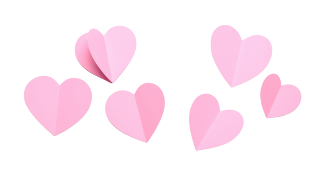Pink Hearts Paper flat lay isolated on transparent background