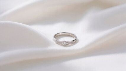 Elegant Diamond Engagement Ring on Satin Fabric