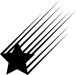 Shooting star icon trendy black flat style. Meteorite and comet symbol. Flying comet with tail, falling meteor, abstract galaxy element on transparent background. Star trail vector illustration sign.