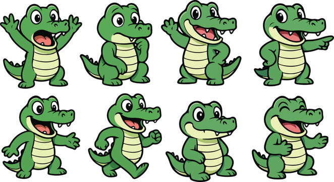 vector illustration of crocodille alligator reptile funny cartoon mascot cute character cartoon with 8 poses 03