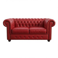 Fototapeta premium Red chesterfield sofa isolated on transparent background for living room, office, or waiting area use.