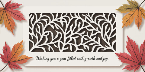 Elegant Autumn Leaf Card with Laser Cut Foliage and Inspirational Greeting
