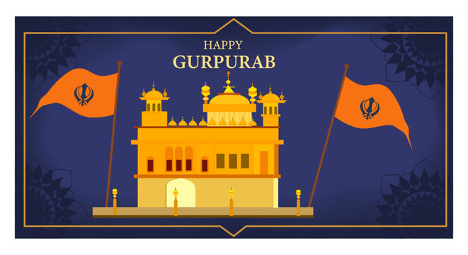 Happy Gurpurab Vector Banner Set - Golden Temple, Guru Nanak & Sikh Symbols-01