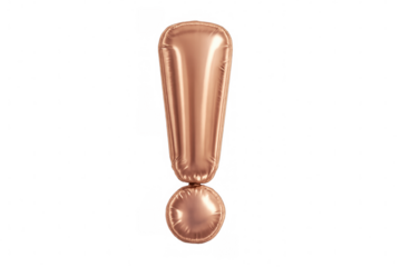 Rose gold foil balloon exclamation point emphasizing warnings, important messages, and exciting announcements with transparent background