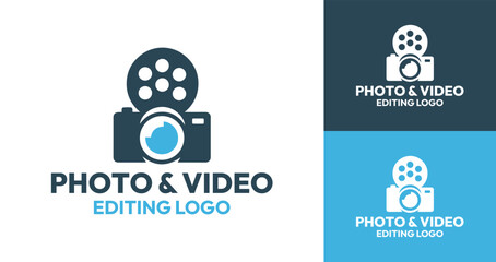 Modern and Creative Photo & Video Editing Logo with Camera and Film Elements