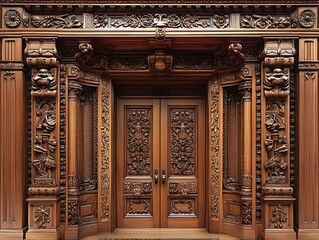 Obraz premium Intricate woodworking marvel: An elaborate doorway with deep carving