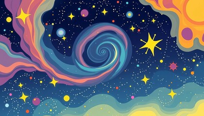 Vibrant Cartoon Cosmos Swirling Nebulas