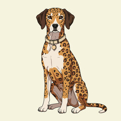Sitting Dog with Spotted Coat and Collar Looking Forward
