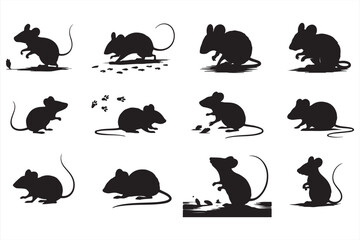 Adorable Mouse Silhouettes with Paw Prints for Illustrations, Perfect for Cute Animations