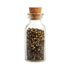Peppercorns in a glass bottle on a Transparent background for culinary use, Pepper in a bottle isolated on PNG background