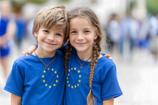Europe Day 9th May photos of EU symbols flags people from different cultures