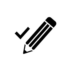 Pencil Icon with Checkmark Symbolizing Approval and Editing