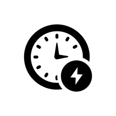 Time Clock Icon with Lightning Bolt for Fast or Urgent Timing