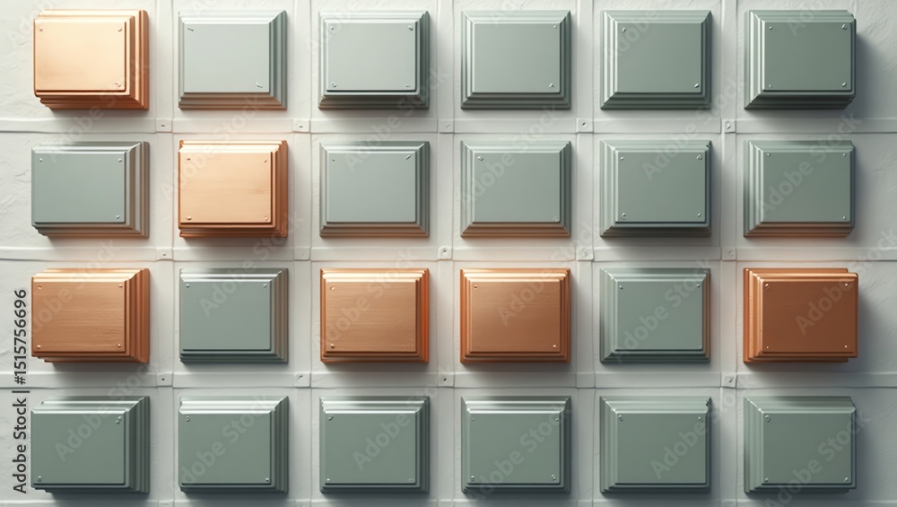 Poster abstract square pattern with metal accents on structured white surface