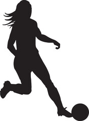 Female Football Player Running with Ball Silhouette Vector