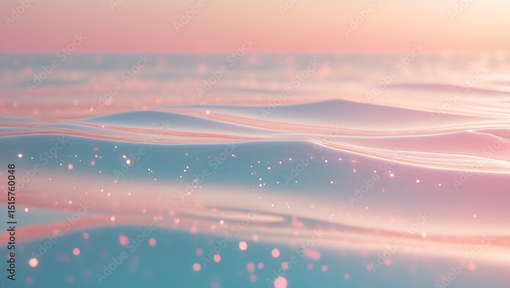 Poster serene ocean waves at sunset with sparkling bokeh creating a dreamy ambiance