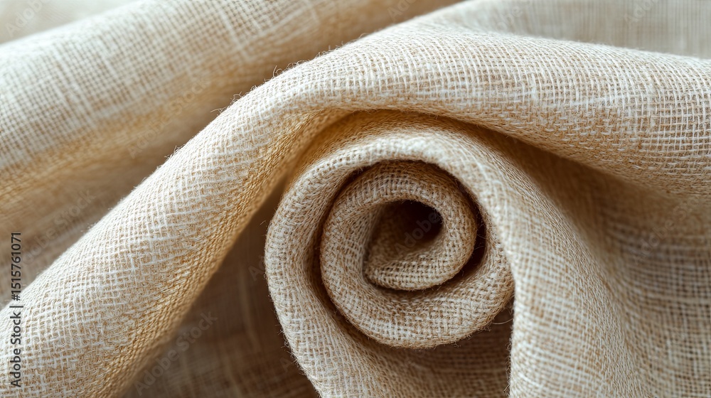 Poster soft linen fabric in natural beige color elegantly arranged in a spiral pattern showcasing texture a