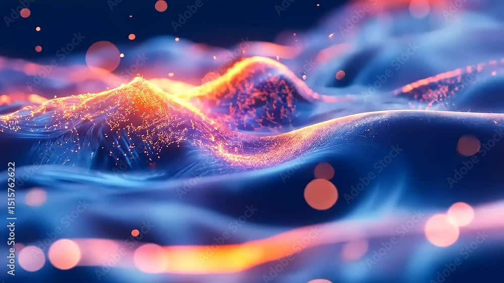 Poster abstract waves of vibrant colors flowing smoothly, creating a dynamic visual effect with glowing par