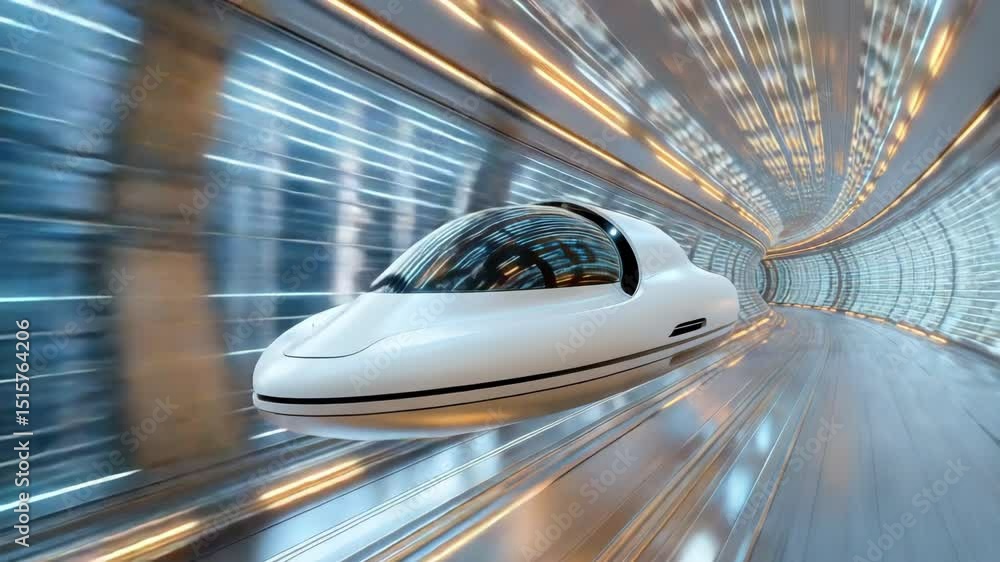 Poster futuristic vehicle technology in sleek high speed tunnel showcasing advanced design features.