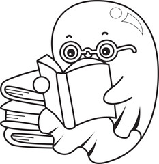 Outline of Funny white ghost in activities stickers.