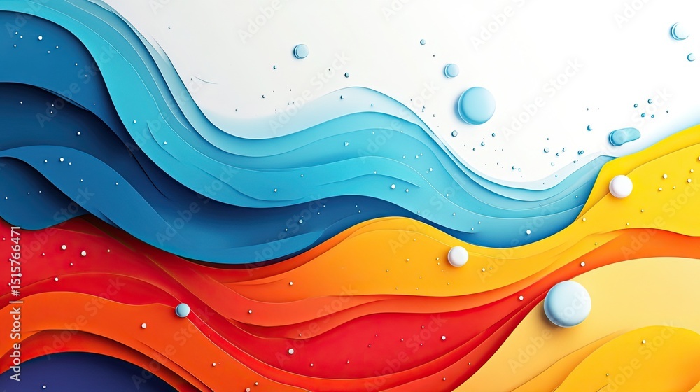 Poster abstract colorful background with layered waves and spheres in a smooth illustration