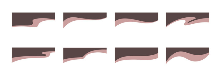 A set of different geometric abstract modern wavy shapes of the upper dividers, bends for the page title, banner, website, application, vector illustration. An element for a frame, background