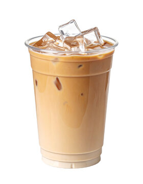 iced latte in plastic cup isolated on transparent background, png