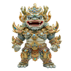 Fototapeta premium Powerful Mythical Creature Statue with Intricate Golden and Blue Ornamentation
