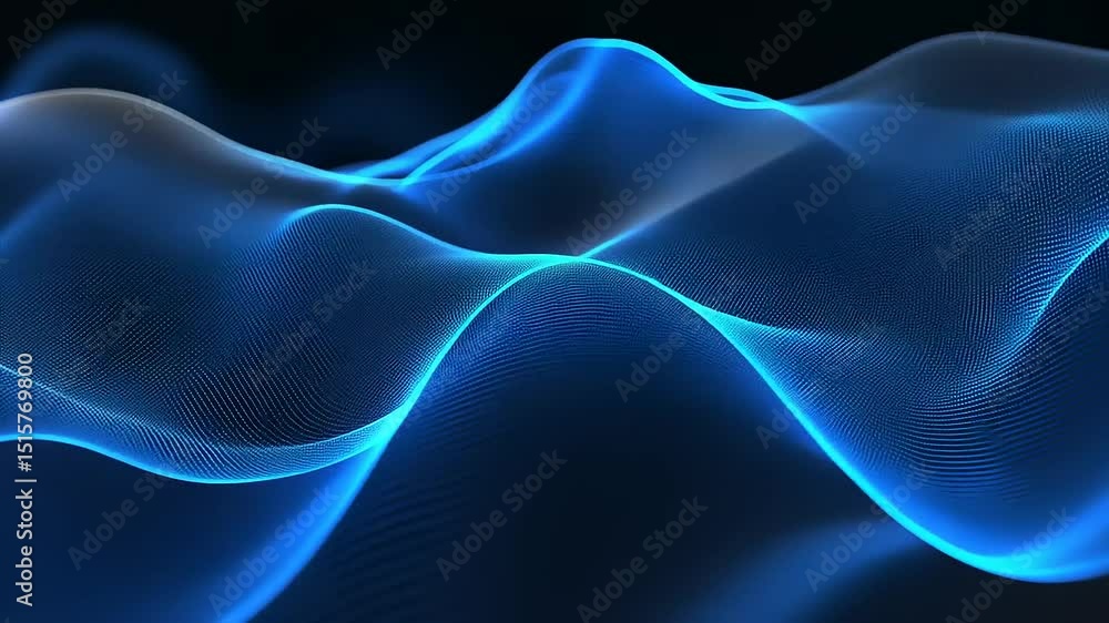 Poster abstract blue wave patterns flowing smoothly across a dark background, creating a sense of motion