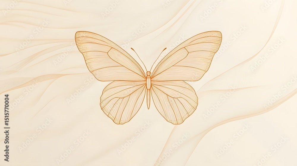 Poster iconic butterfly outline using minimal lines on soft white backdrop