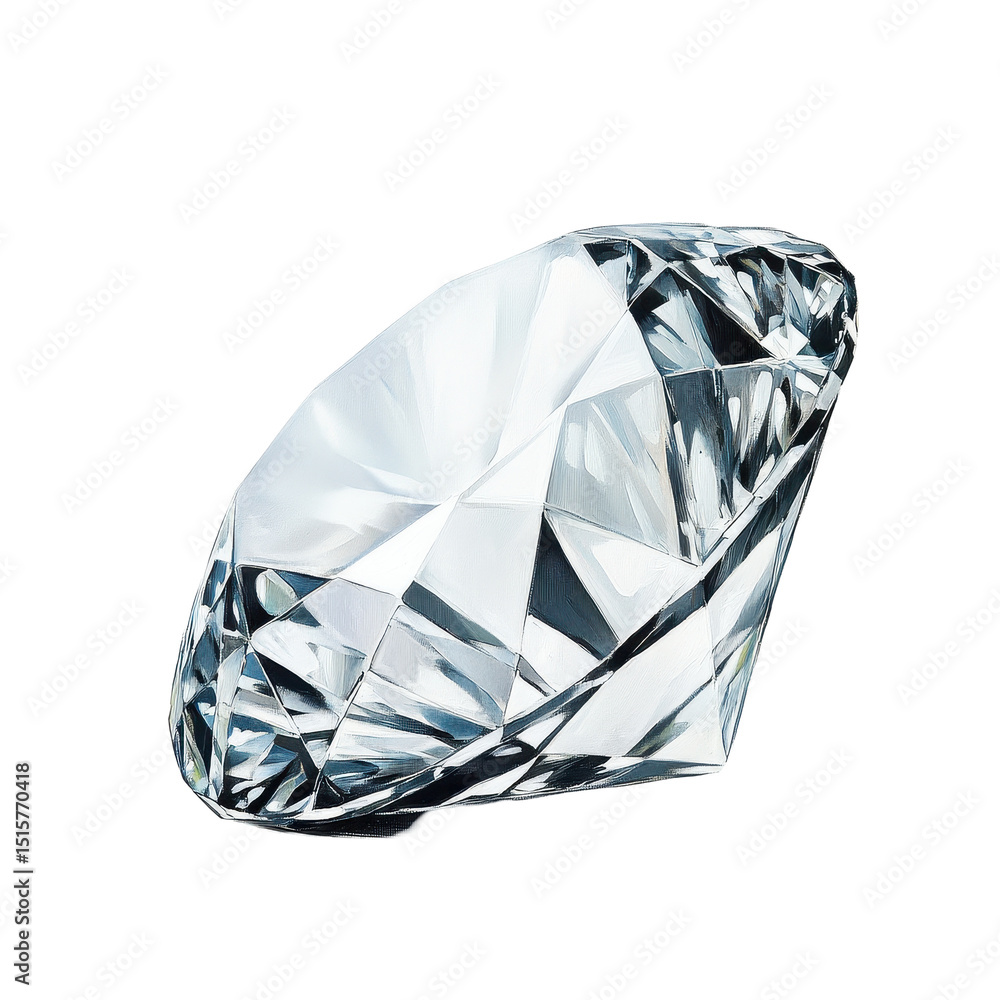 Poster detailed depiction of a diamond resting on a pristine transparent background, capturing light and re