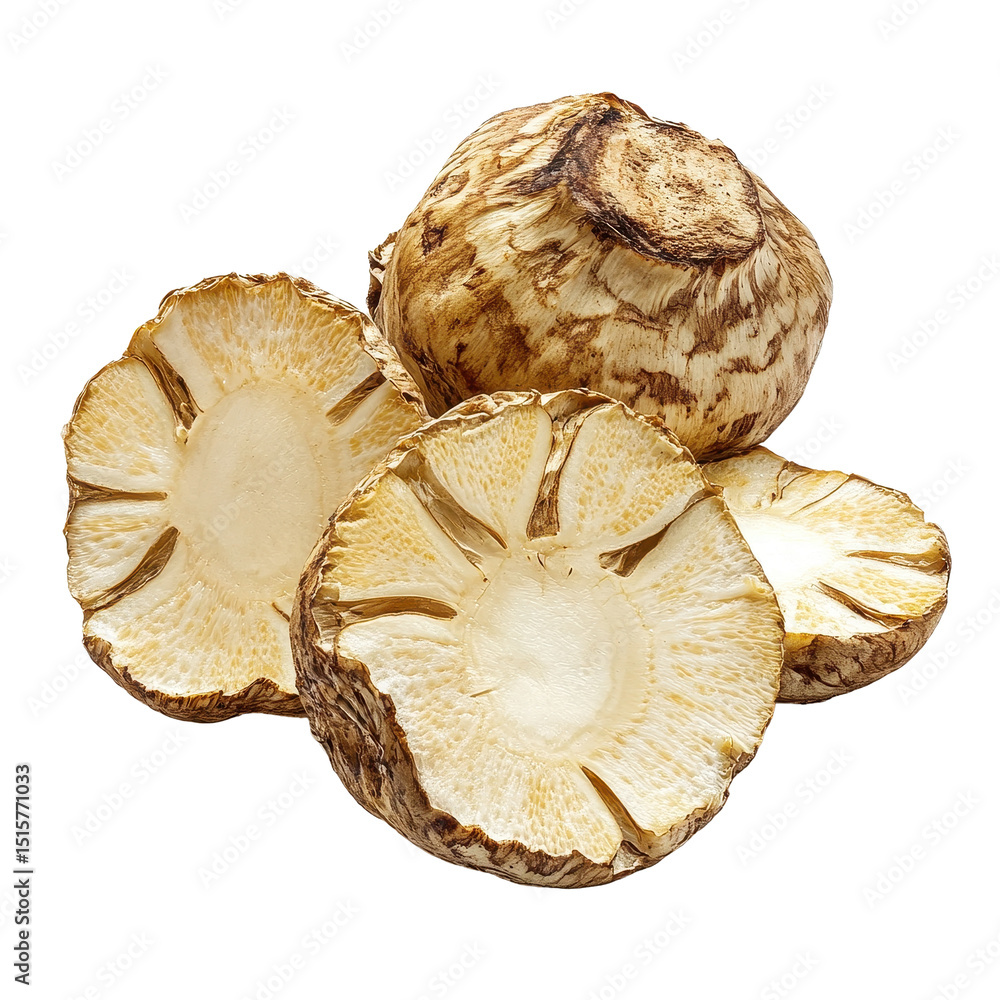 Poster sunchoke varieties displayed on a transparent background highlighting unique textures and shapes, su