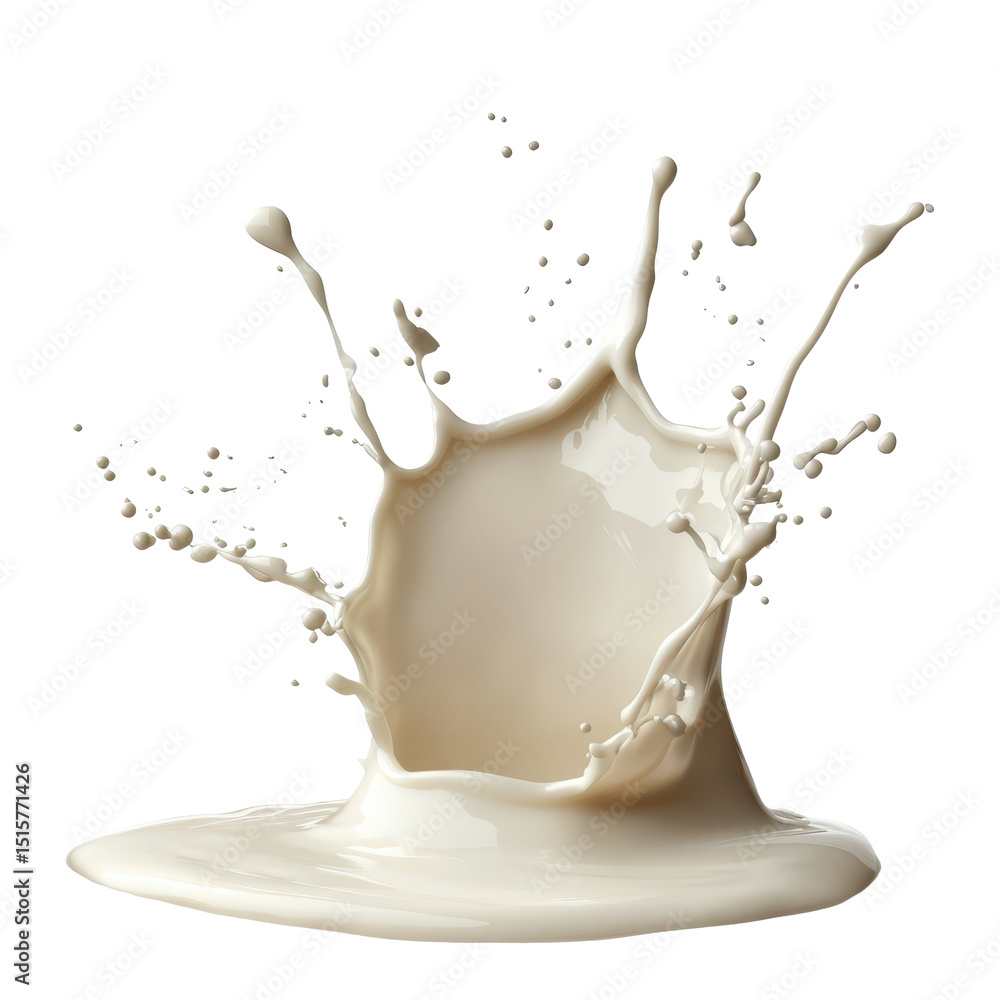 Poster white chocolate milk splash on transparent background creating a dynamic visual effect, white chocol