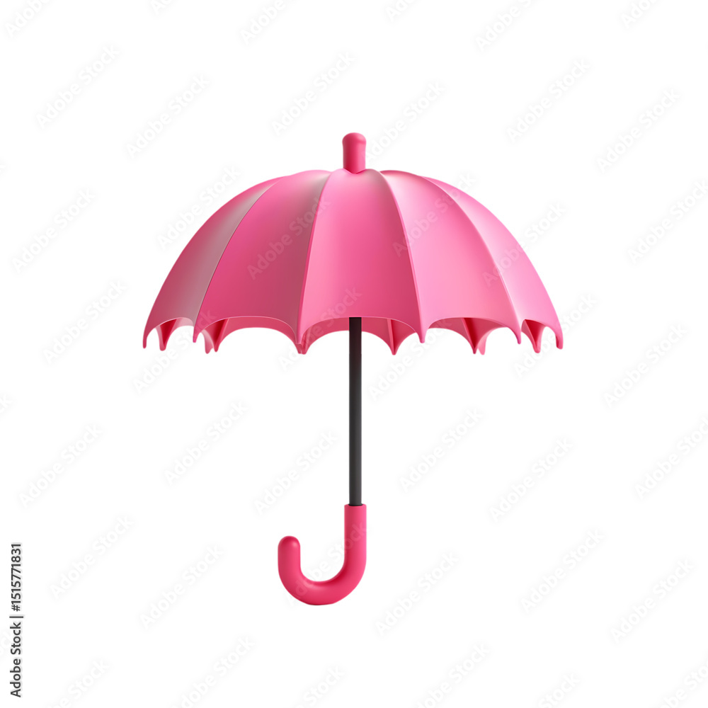 Poster a pink umbrella with a black handle is centered in a render isolated on transparent background