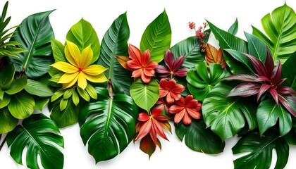 Obraz premium Assorted lush green tropical leaves, isolated on white , lush, botany