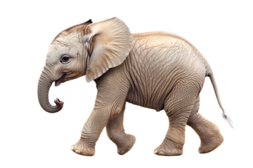 Young african elephant calf walking isolated on transparent PNG
