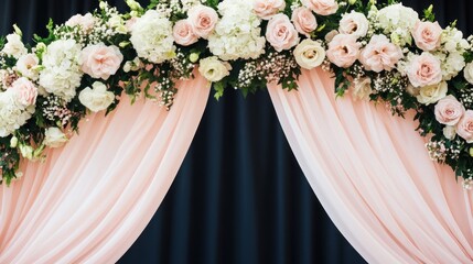 Floral arch decoration with draping fabric for a special event