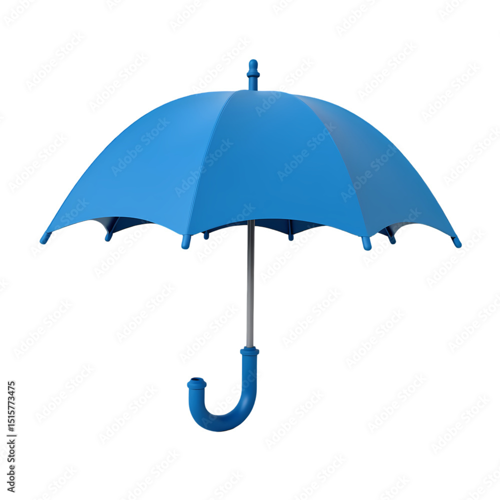Poster a vibrant blue umbrella with a sleek handle and a classic design on a stark image isolated on transp