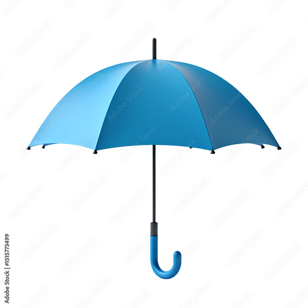 Poster a vibrant blue umbrella with a curved handle standing a stark in a isolated on transparent backgroun